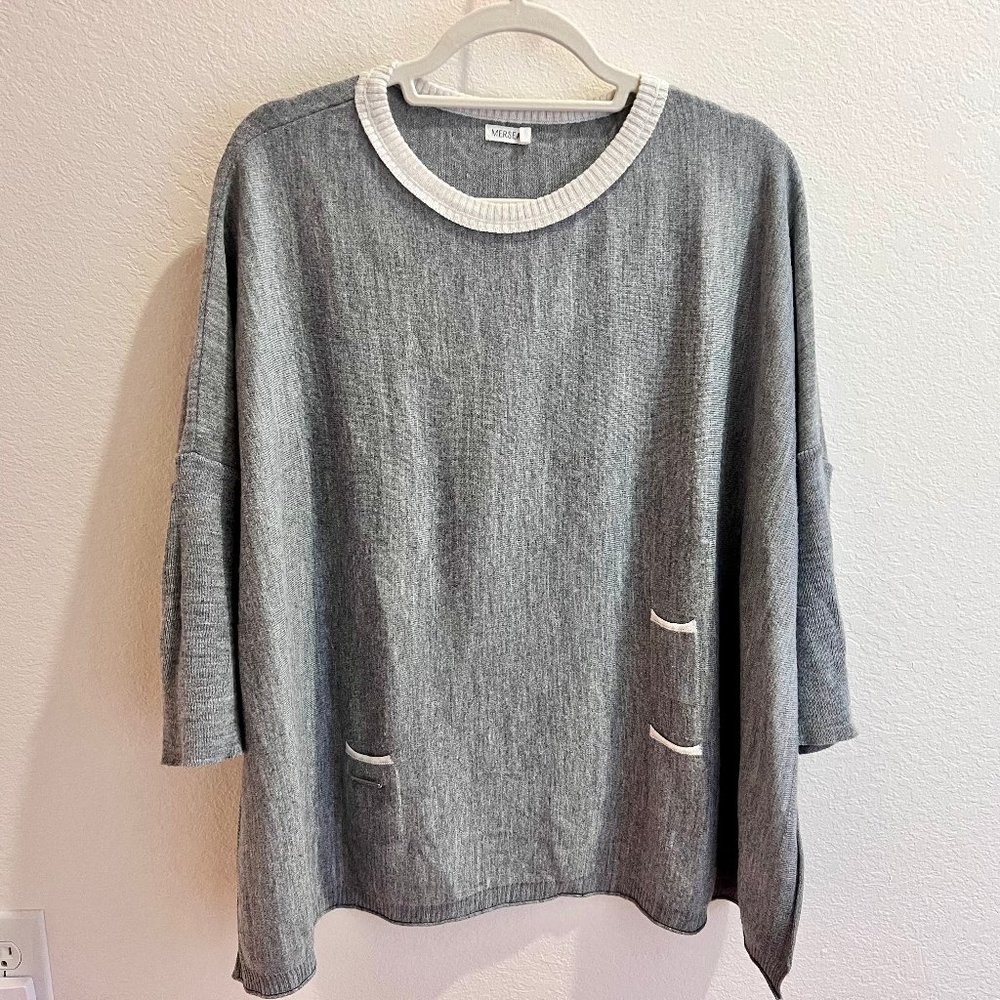 MERSEA Catalina Knit Sweater - Heather Gray w/Cream Trim